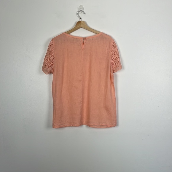 J. Crew short sleeve crochet pullover linen keyhole closure tunic top Size 10 - Picture 4 of 6